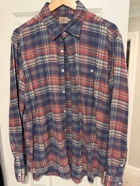 Faherty Blue and Red Plaid Cotton Button-Down Shirt
